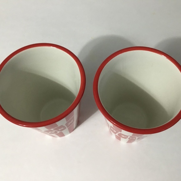 VTG Ceramic Popcorn Bucket Bowl Set Tub 6" Painted Red White Stripe - Picture 4 of 6